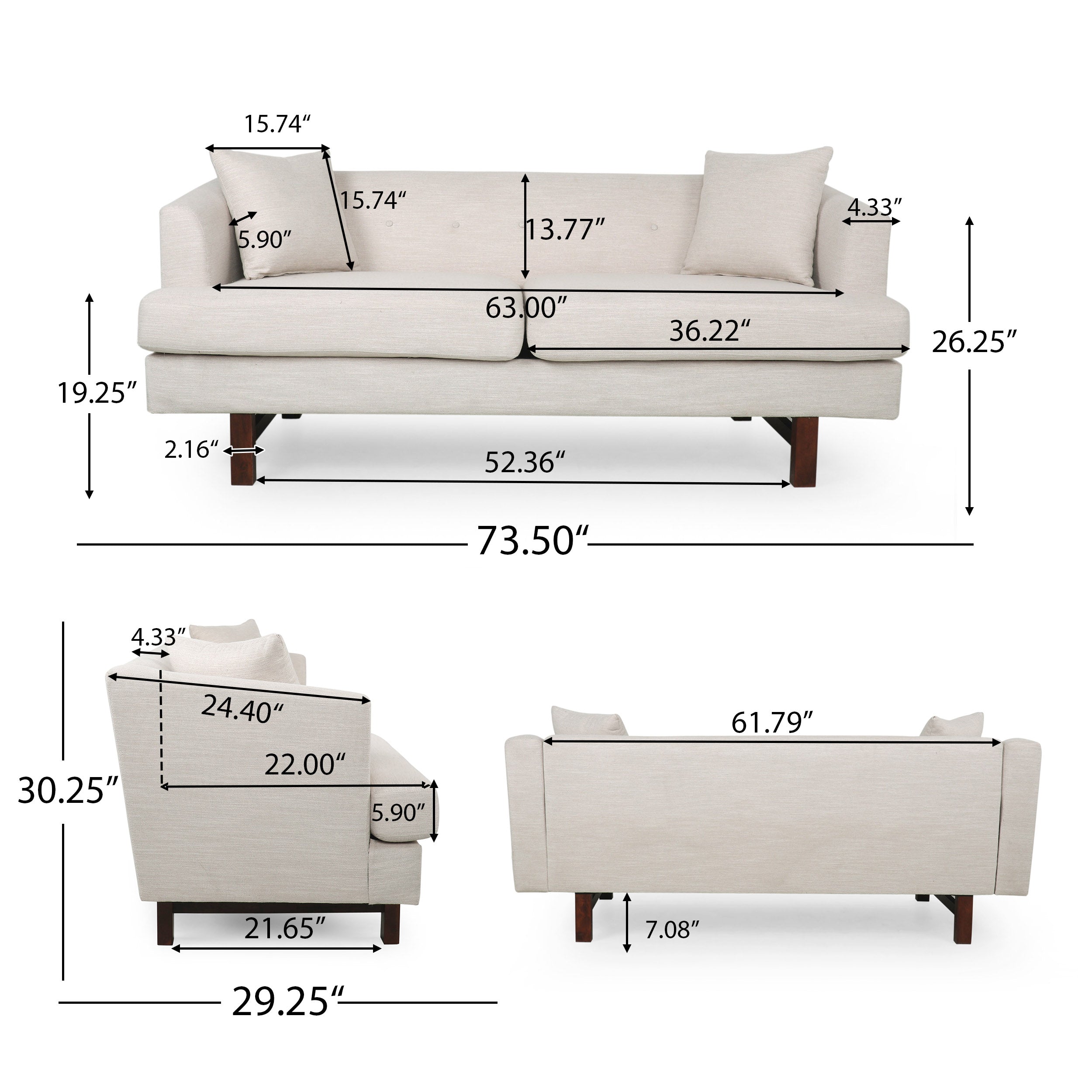 Sparks Mid-Century Modern Upholstered 3 Seater Sofa