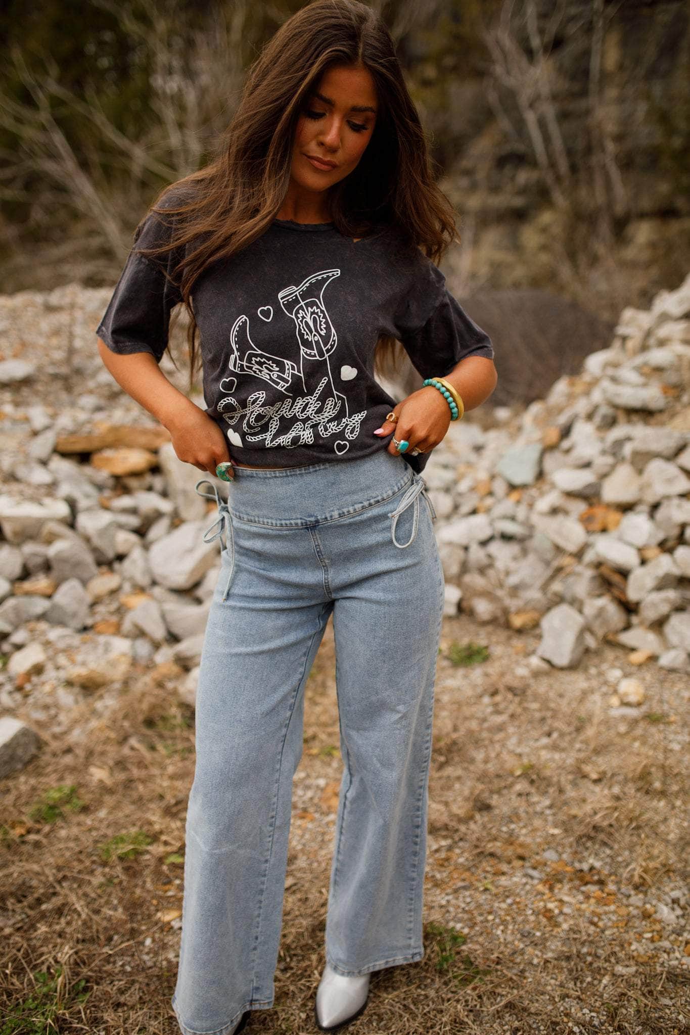 Ribbon Tie Wide Leg Denim