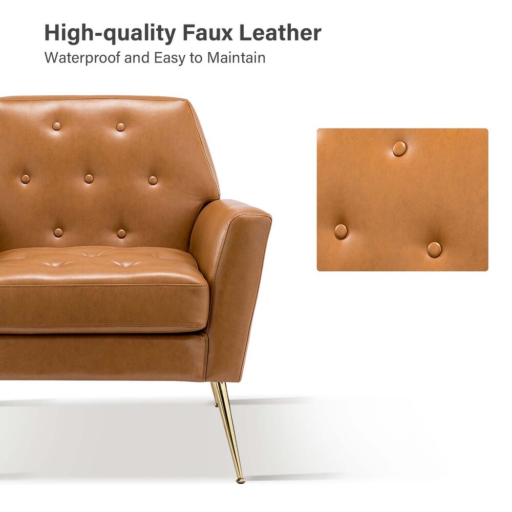 Lilia Modern Leather Button Tufted Arm Chair with Gold Accent Legs Set of 2 by HULALA HOME