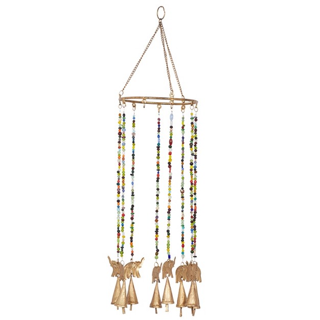 X 7 quot Eclectic Metal Elephant Windchime With Beaded Strands Gold Olivia amp May