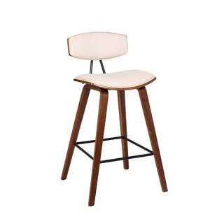 Armen Living Fox 26 in. Mid-Century Counter Height Bar Stool in Cream Faux Leather with Walnut Wood LCFOBAWACR26