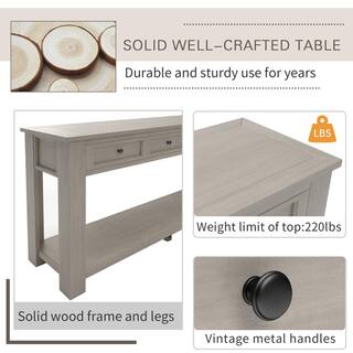 ANBAZAR 63 in. Gray Wash Rustic Wood Rectangle Console Table for Entryway Hallway Sofa Table with 4-Drawers and 1-Bottom Shelf 01516ANNA-E