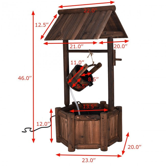 Garden Rustic Wishing Well Water Fountain Wooden Outdoor Electric Backyard Pump