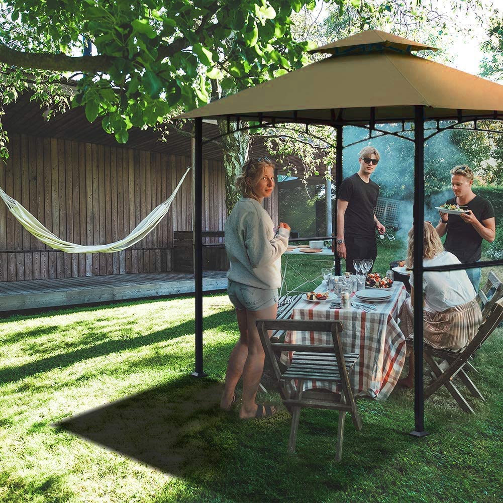 Eurmax 5x8 Grill Gazebo for Patio and Outdoor Backyard BBQ's,with Bar Counters, Bonus LED Light X2(Khaki)