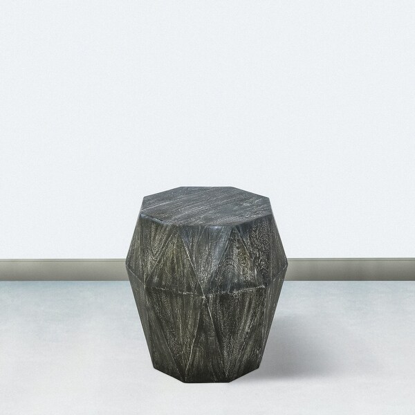 Ashton Faceted End Table with Diamond Pattern and Wooden Frame， Gray