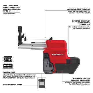 MW M18 FUEL 18V Lithium-Ion Brushless 1 in. Cordless SDS-Plus Rotary HammerDust Extractor Kit Two 6.0 Ah Batteries 2912-22DE