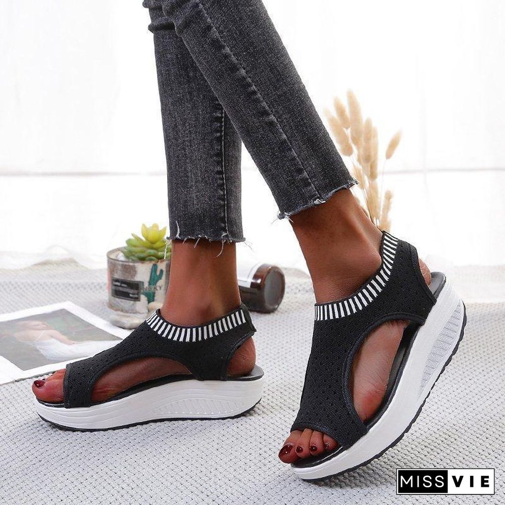 Women Thick-Soled Hollow Flyknit Sandal