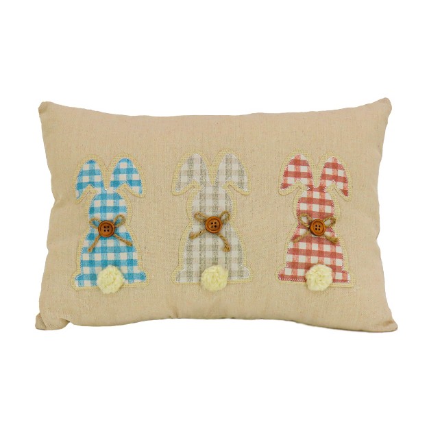 National Tree Company Plaid Bunnies Decorative Pillow Beige Easter Collection 18 Inches