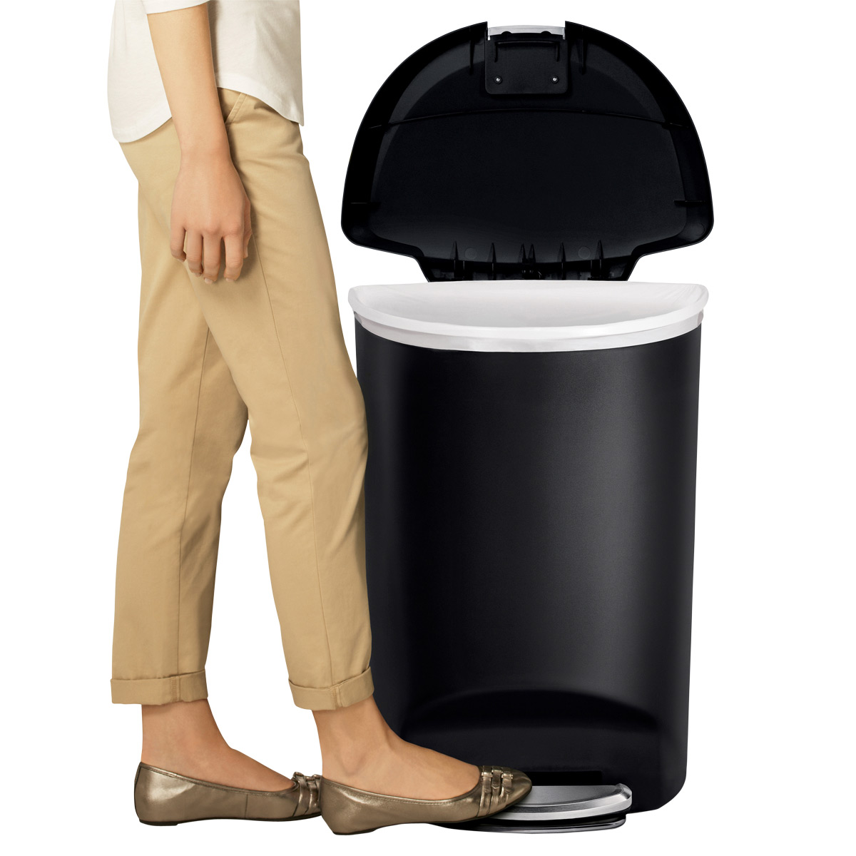 simplehuman Black 13 gal SemiRound Plastic Step Trash Can