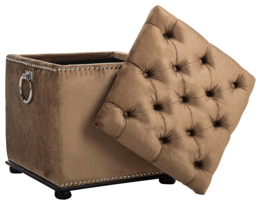 Terrance Storage Ottoman With Silver Nail Heads Golden Olive   Transitional   Footstools And Ottomans   by Virgil Stanis Design  Houzz