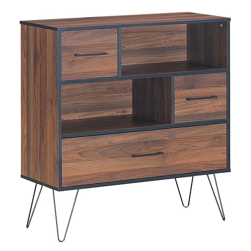 3-Tier Wood Storage Cabinet with Drawers and 4 Metal Legs