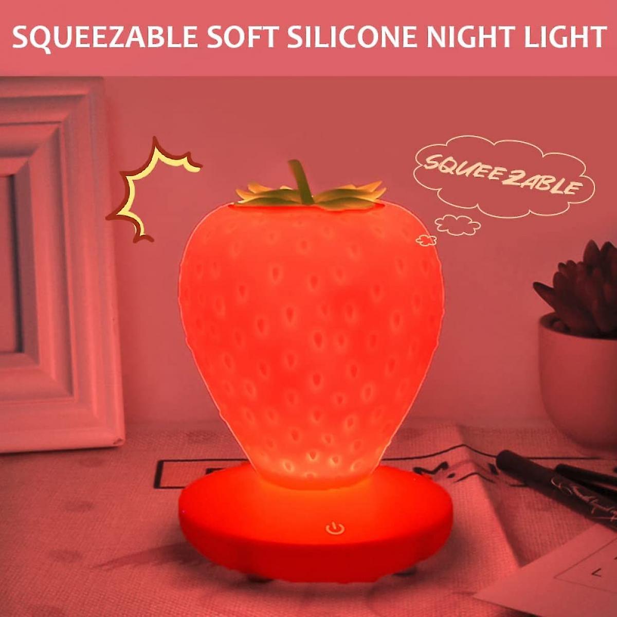 Strawberry Night Light， Cute Silicone Strawberry Light， Children Night Light Led Night Light， Children's Bedside Lamp Usb Rechargeable (red)