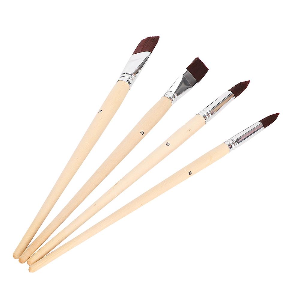 4pcs Nylon Brush Set Flat Tip Watercolor Gouache Oil Acrylic Painting Tool Artist Brushes