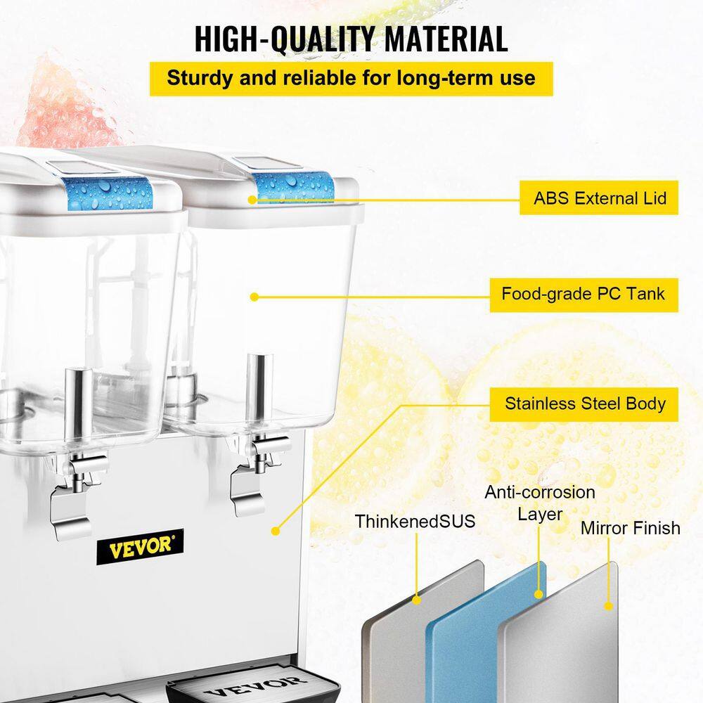 VEVOR Commercial Beverage Dispenser 9.5 Gal. 36 L 2 Tanks Drink Dispenser 300 W Stainless Steel Juice Dispenser 110V YLJHSLYJ18LX2SG01V1