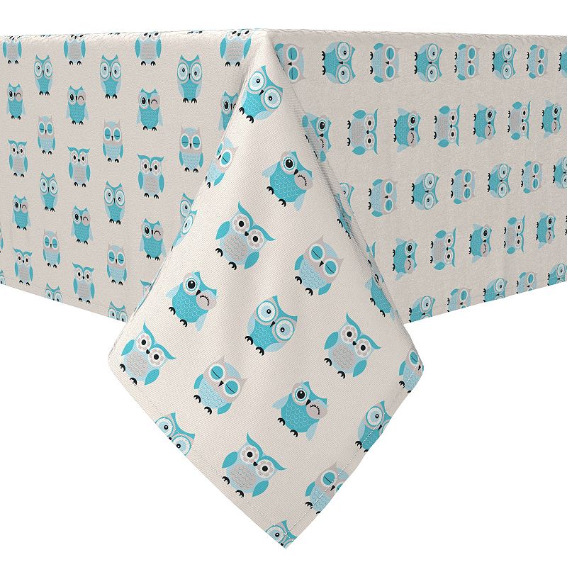 Square Tablecloth， 100% Cotton， 60x60， Baby Blue Owls