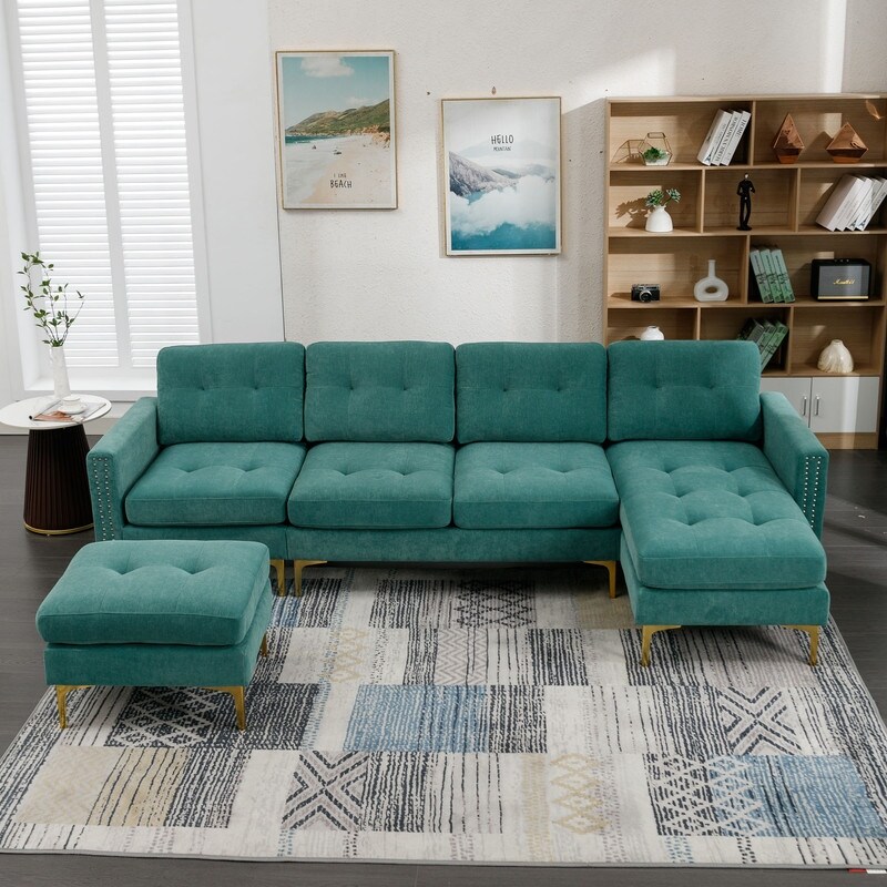 Convertible Sectional Sofa U Shaped Sectional Couch with Ottomans Green   Sectional Sofa