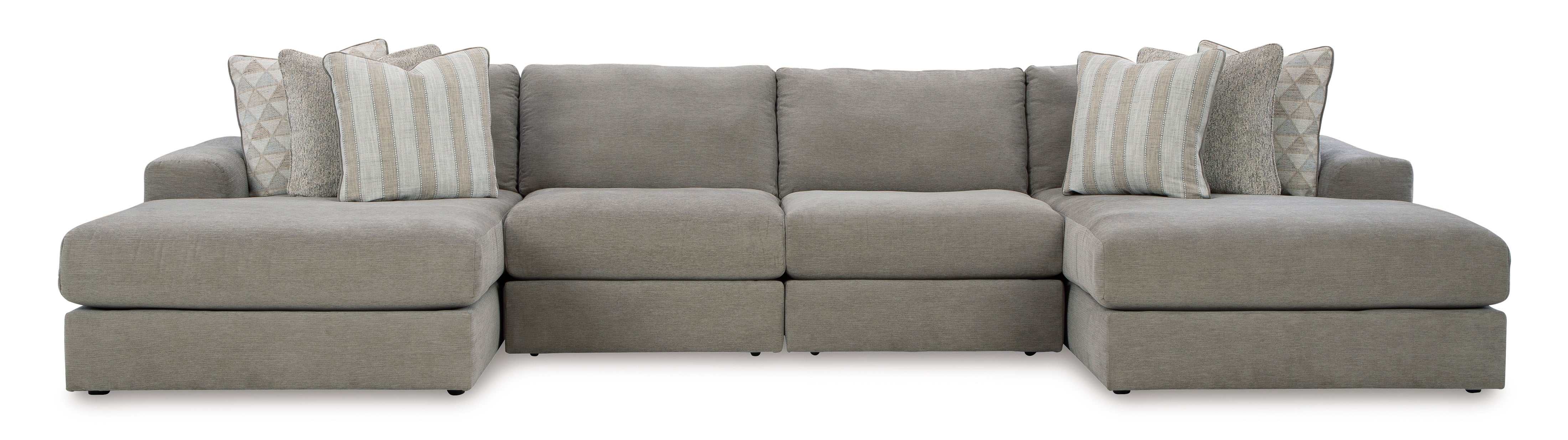 (Online Special Price) Avaliyah Ash Gray Chenille 4pc U Shape Double Chaise Sectional