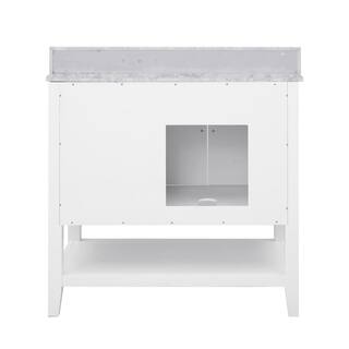 Home Decorators Collection Sturgess Open Shelf 37 in. W x 22. D x 35. H Vanity in White with White Marble Vanity Top 19111S-VS37C-WT