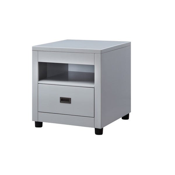 Transitional Style Eleanor End Table with Open Top Compartment and 1 Drawer， Dove Gray