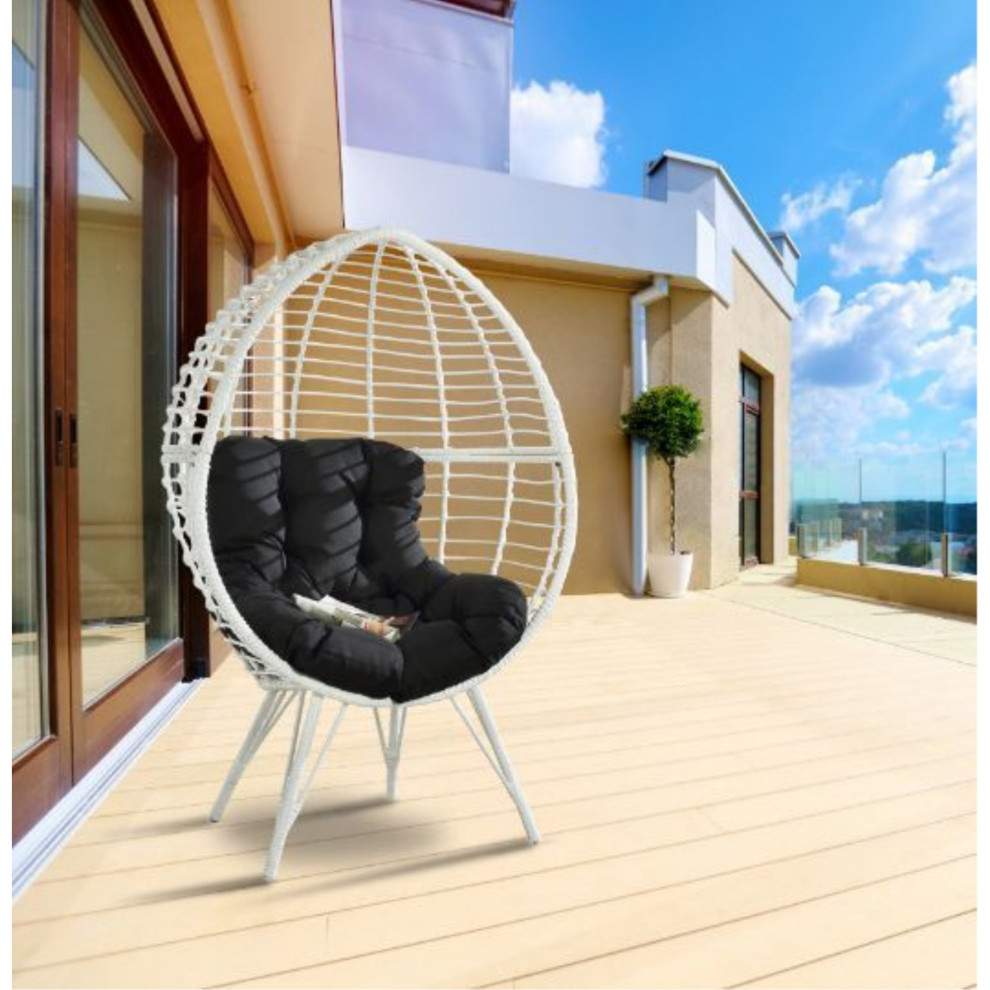 Patio Lounge Chair  Black Fabric  White Wicker   Tropical   Outdoor Lounge Chairs   by Virventures  Houzz