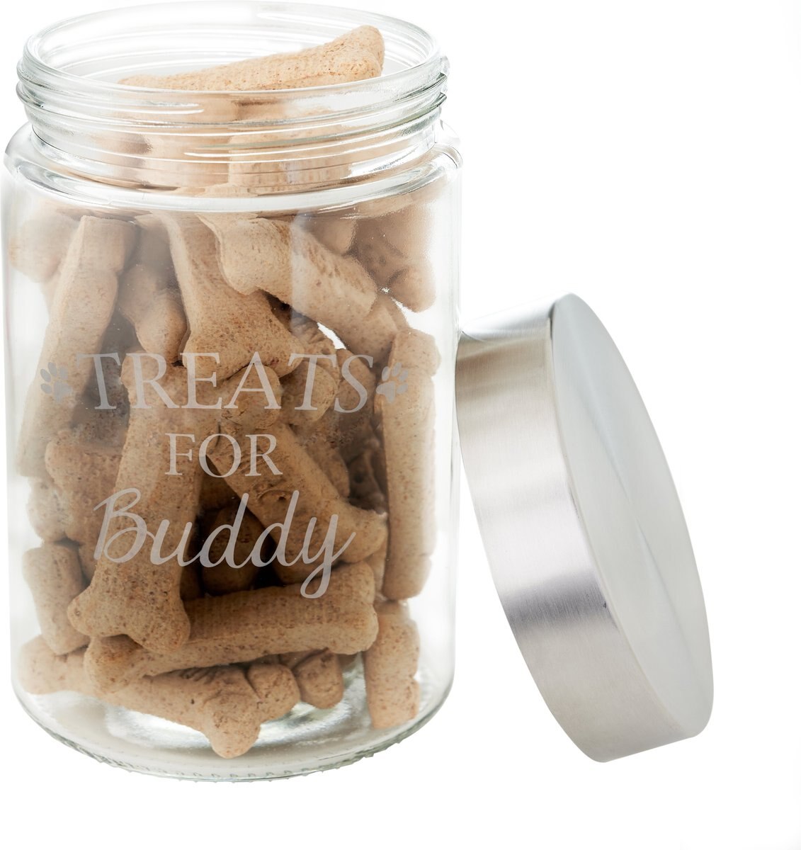 Frisco Paw Print Glass Personalized Treat Jar with Lid， 5 cup， 40oz