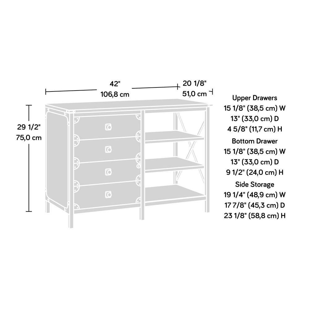 SAUDER Steel River Carbon Oak Accent Cabinet with File Storage and Metal Frame 427849