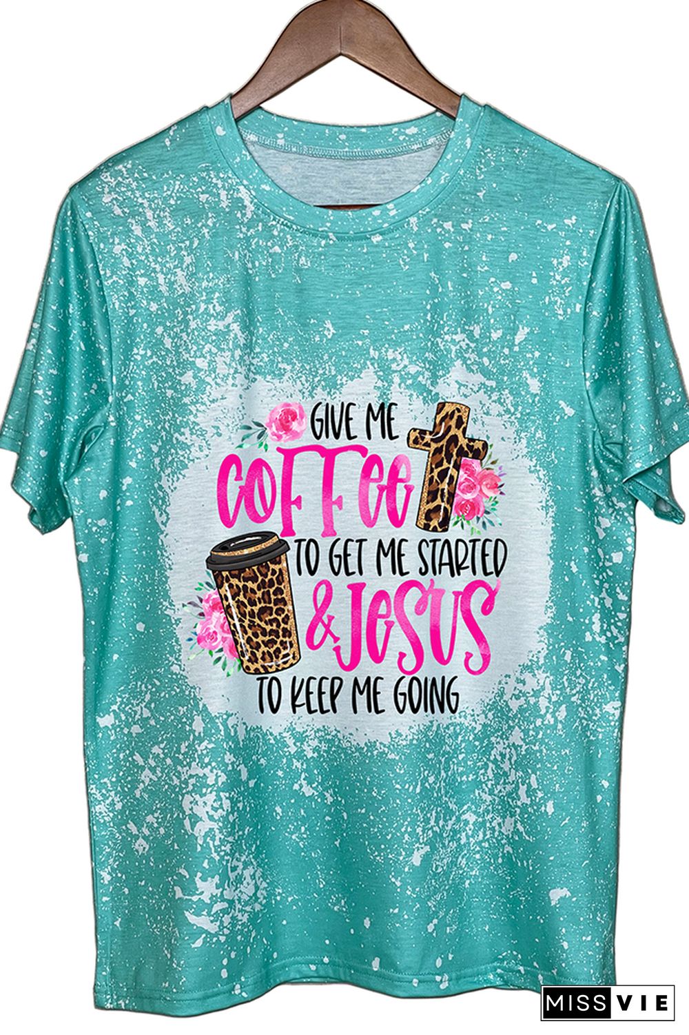 Give Me Coffee & Jesus Leopard Bleached Graphic Tee