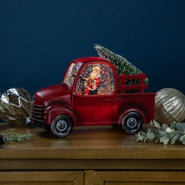 LED Lighted Santa in Red Retro Truck with Christmas Tree Snow Globe 9