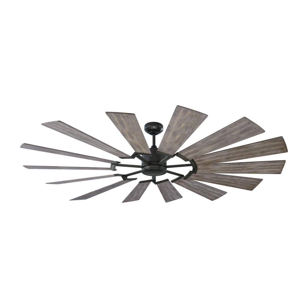 Generation Lighting Prairie 72 in. LED IndoorOutdoor Aged Pewter Ceiling Fan with Light Grey Weathered Oak Blades Light Kit and Remote 14PRR72AGPD