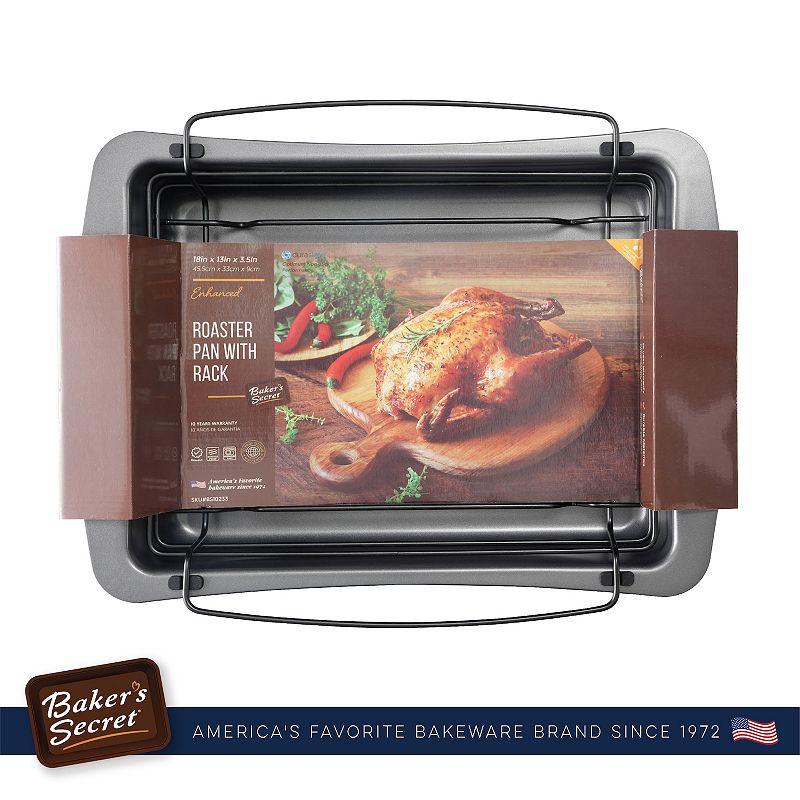 Baker's Secret Non-stick Roaster with Rack 13.1x18 Essentials Line Carbon Steel