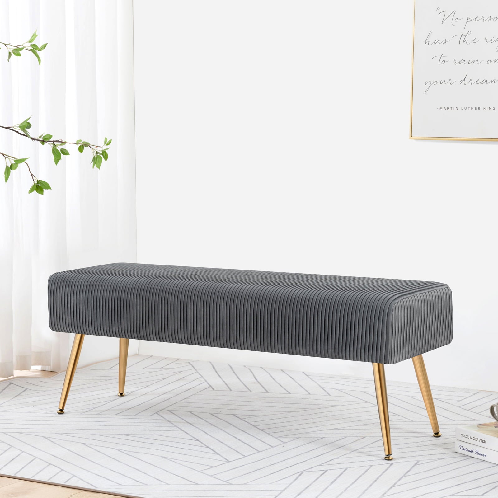 Furniliving Bedroom  Bench Modern Entryway  Bench Upholstered Ottoman Shoe Bench, Grey