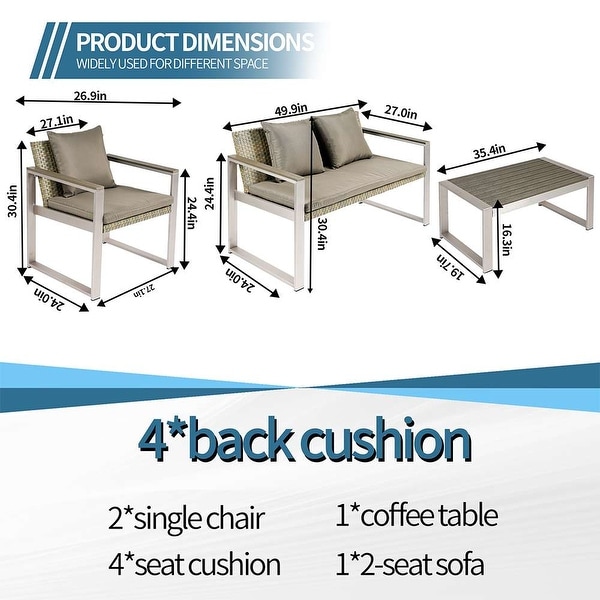 4Piece Aluminum Patio Conversation Set，Garden Outdoor Sofa Seating Group Set with Cushions