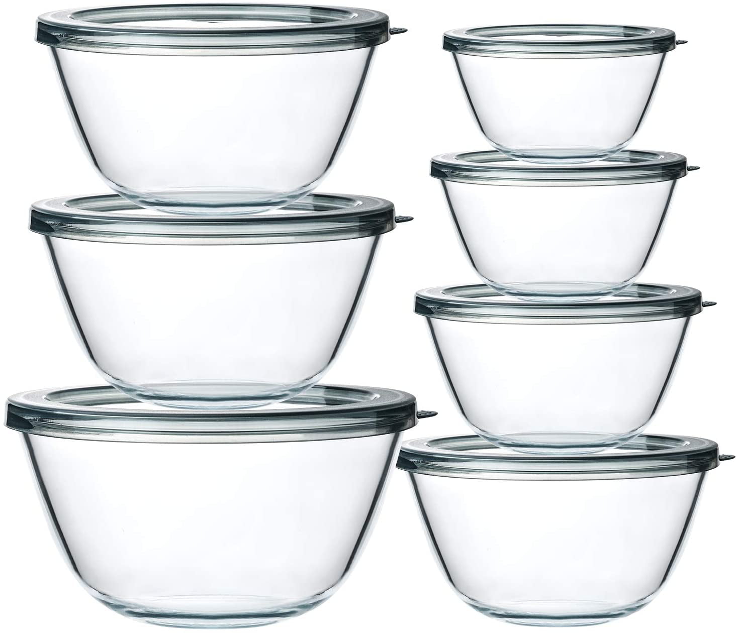 14-Piece Glass Bowls with Lids， Glass Salad Bowls Set - for Meal Prep and Food Storage - Nesting and Microwave Safe