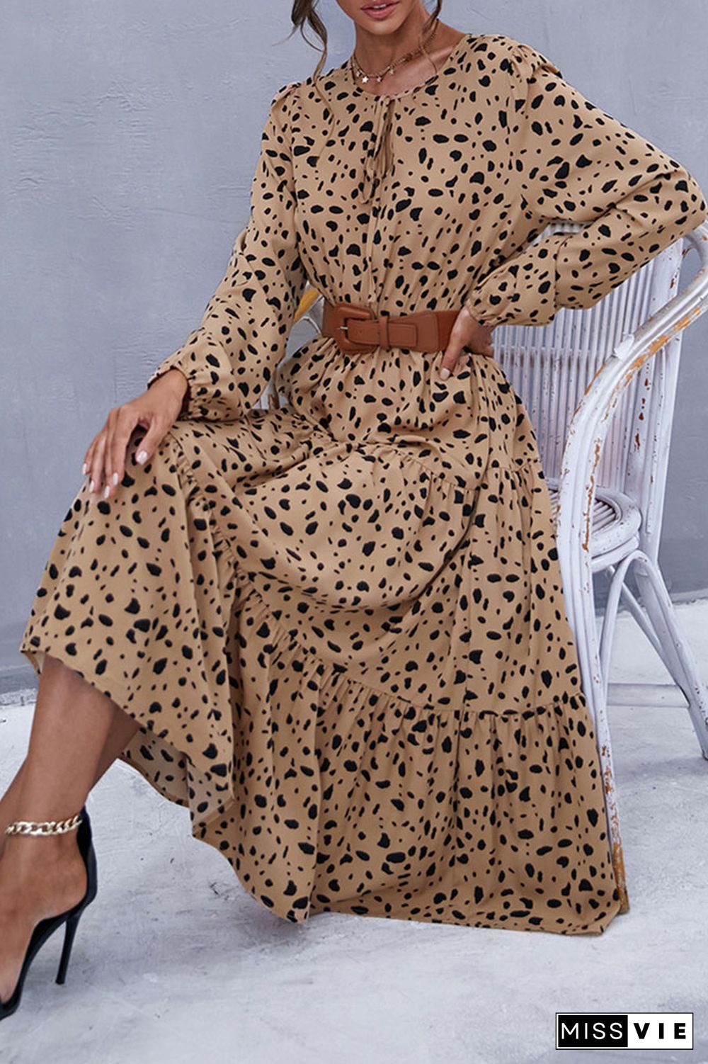 Leopard Print Long Sleeve Dress Wholesale