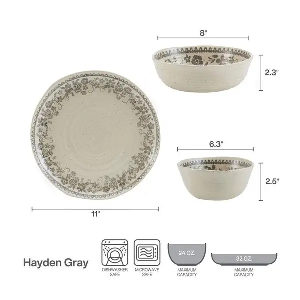 Pfaltzgraff 12-Piece Hayden Grey Dinnerware Set