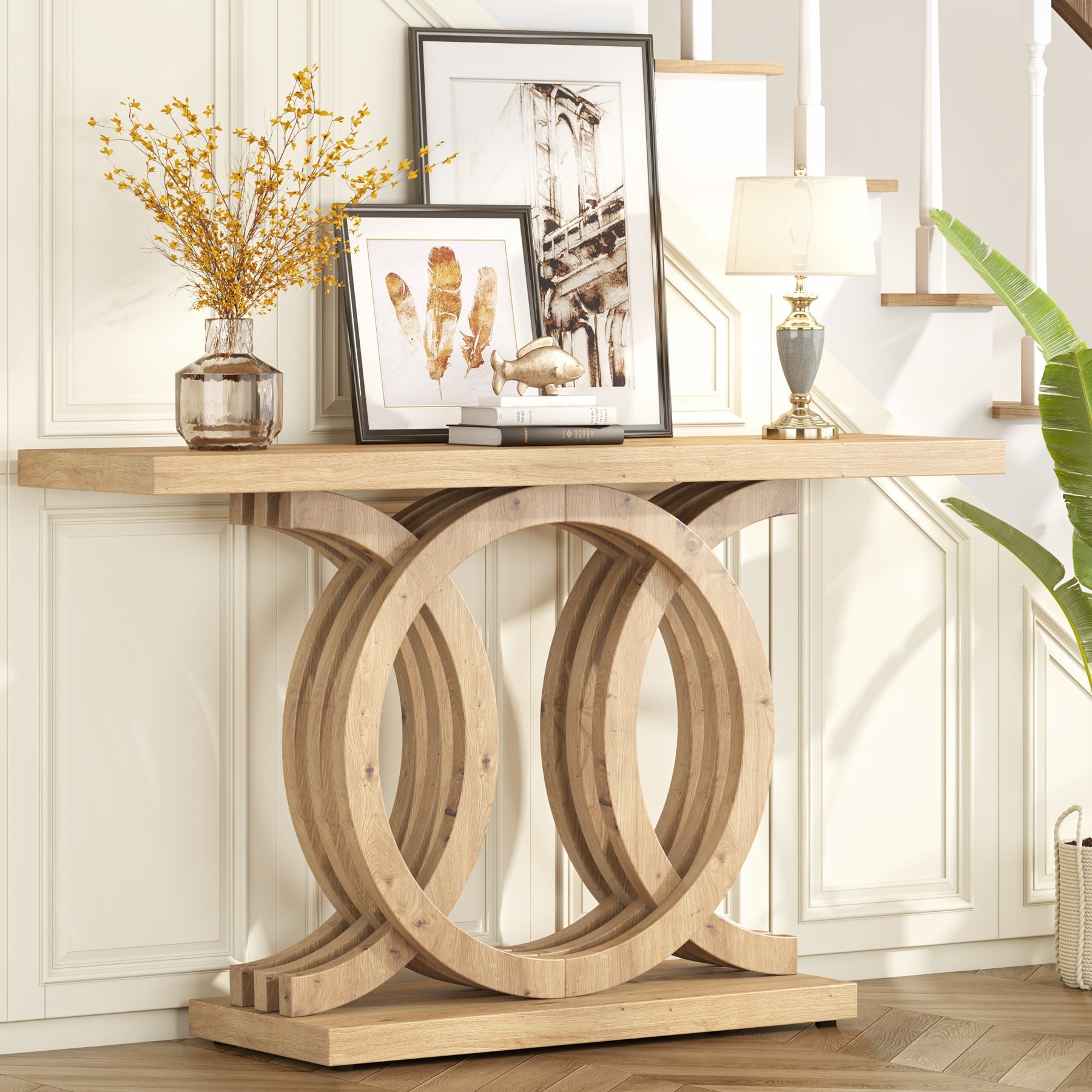 Farmhouse Console Table, 55 Hallway Sofa Table With Geometric Base