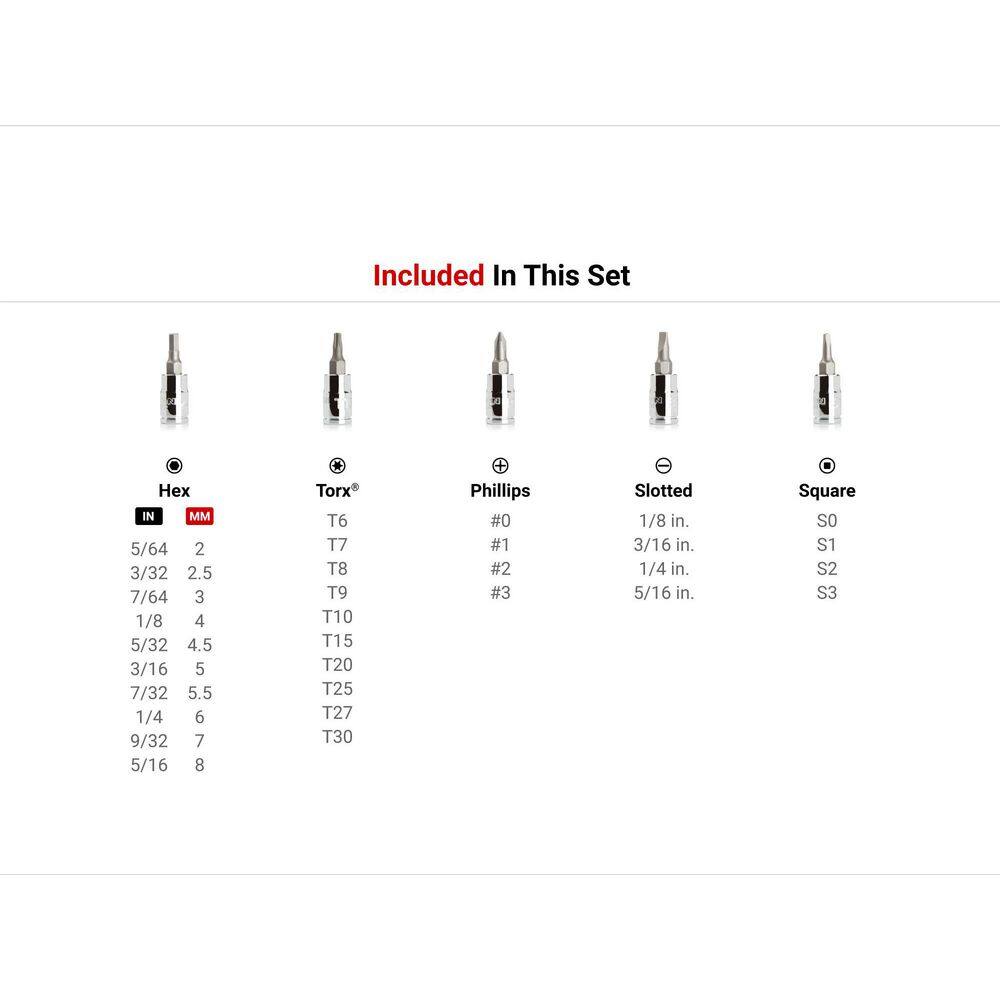 TEKTON 14 in. Drive Hex Torx Phillips Slotted Square Bit Socket Set (42-Piece) SHB90301