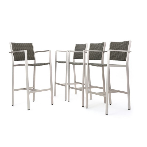 Cape Coral 4pk All weather Wicker metal Patio Barstools Gray Christopher Knight Home