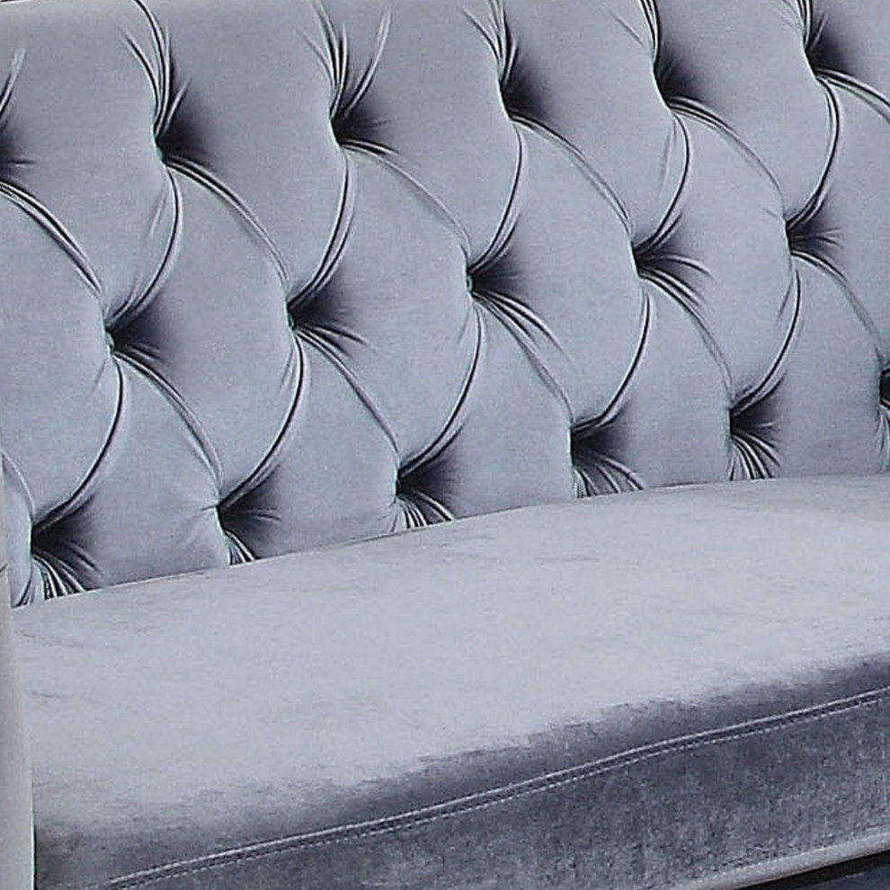 Upholstered Loveseat With Button Tufting And High Shelter Armrests  Gray   Transitional   Loveseats   by VirVentures  Houzz