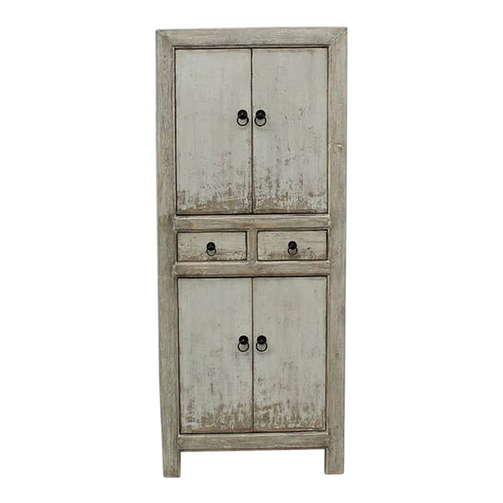 Artissance Reclaimed Wood Narrow Shandong Cabinet  67 Inch Tall  Antique Off White