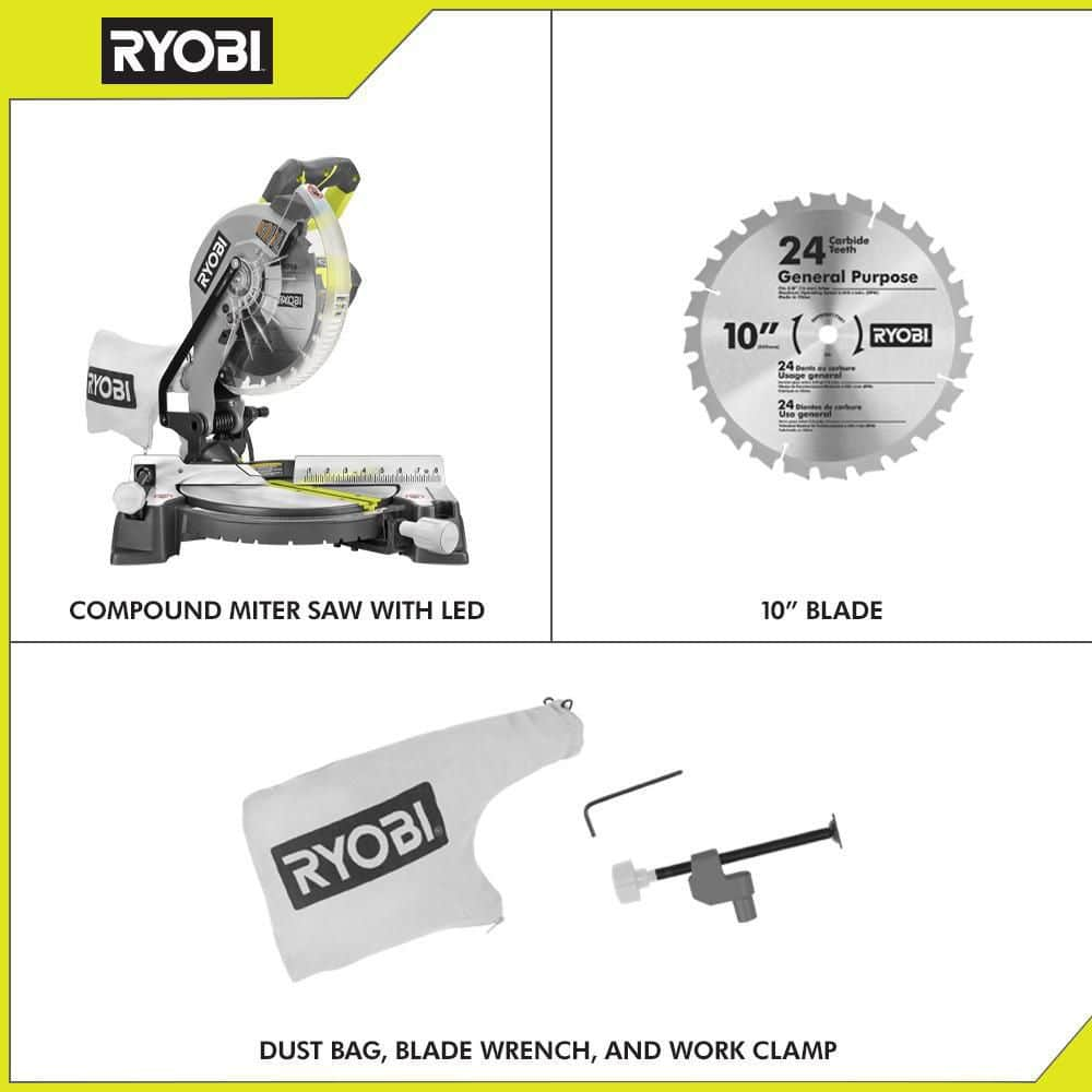 RYOBI 14 Amp Corded 10 in. Compound Miter Saw with LED Cutline Indicator TS1346