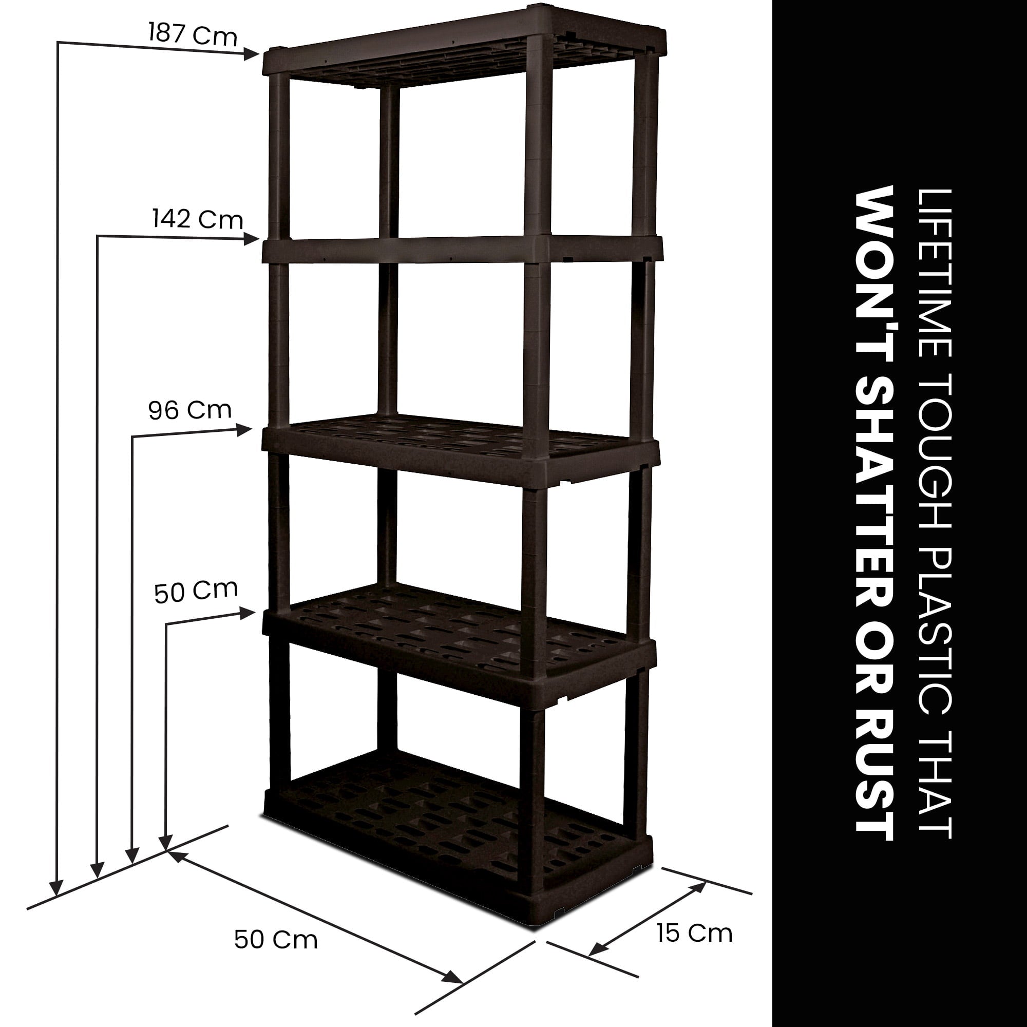 Oskar 5-Tier Storage Shelf, Interlocking Heavy Duty Shelving Unit, 750 lbs (340 kg) Capacity, Multipurpose Organizer for Garage, Basement, Utility Shed, Workshop, Made in North America, Black