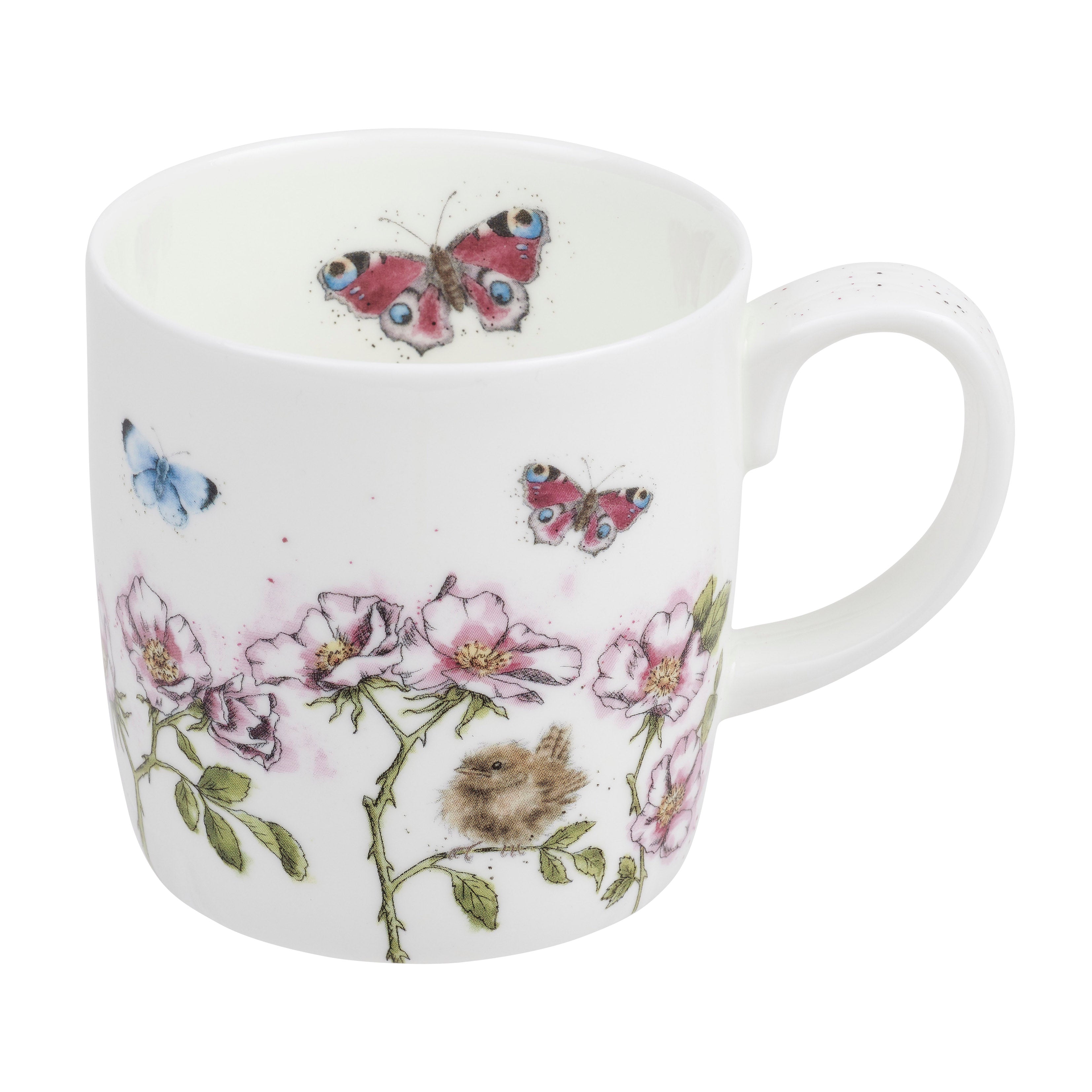 Royal Worcester Wrendale Designs The Rose Garden 14 Ounce Mug (Bird/Butterfly)