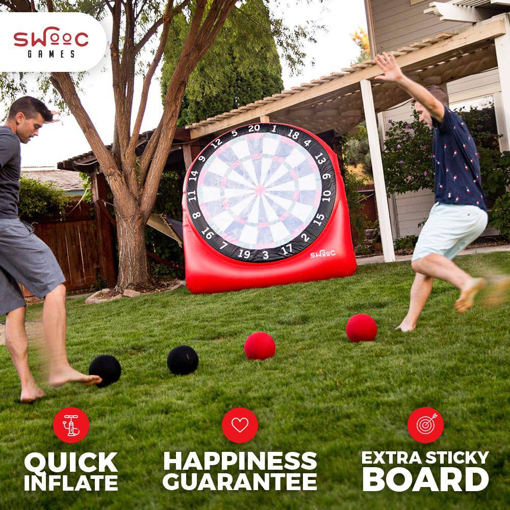 SWOOC Giant Kick Darts (Over 6 ft. Tall) with Over 15 Games Included - Giant Inflatable Outdoor Dartboard with Soccer Balls K-DARTS