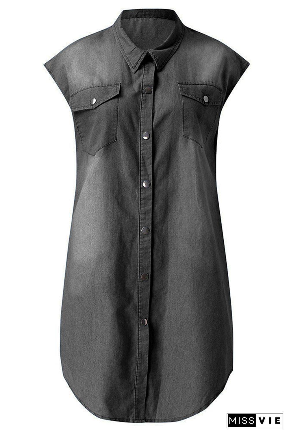 Button Down Loose Denim Dress Wholesale