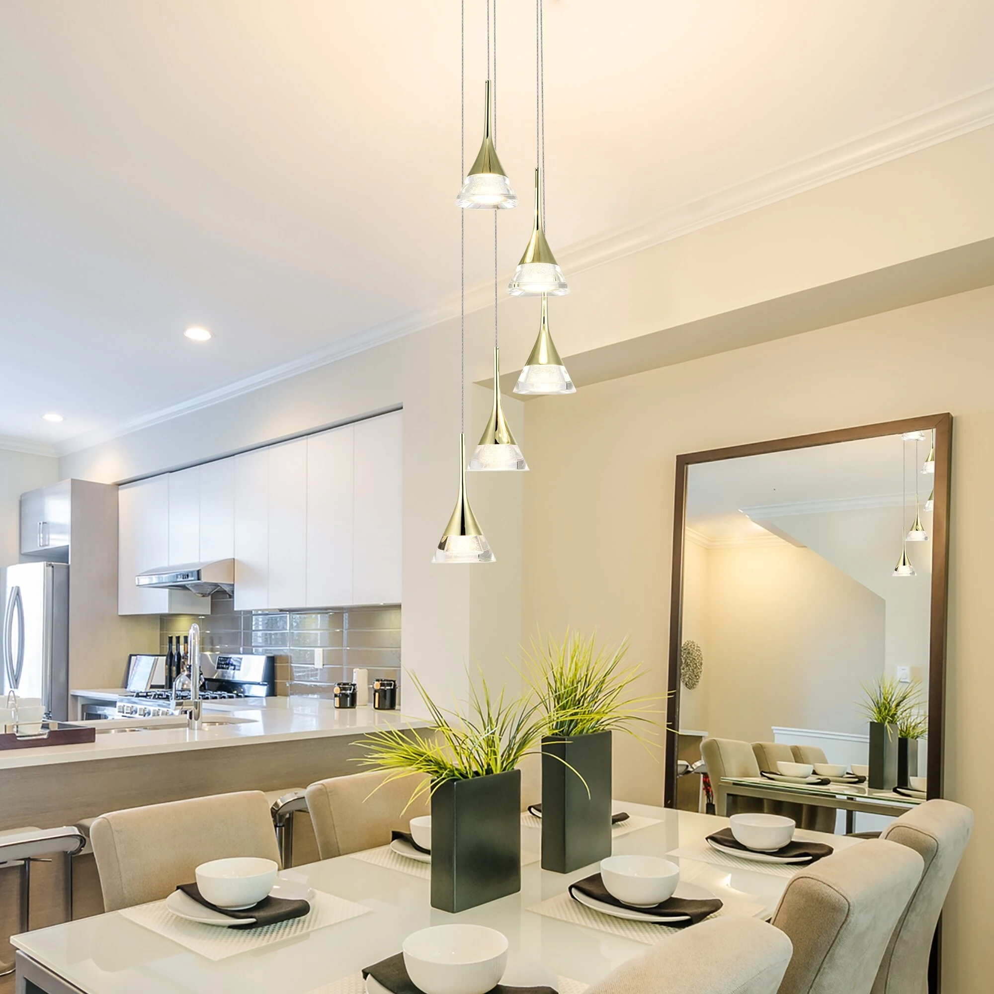 VONN Lighting Amalfi 5-Light ETL Certified Integrated LED Adjustable Chandelier Shades Gold - 11 