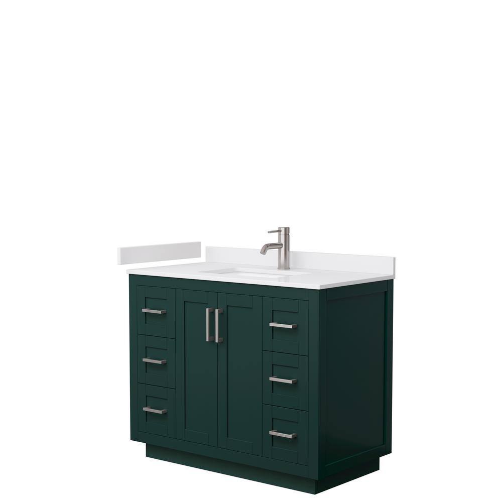 Wyndham Collection Miranda 42 in. W x 22 in. D x 33.75 in. H Single Bath Vanity in Green with White Cultured Marble Top WCF292942SGEWCUNSMXX