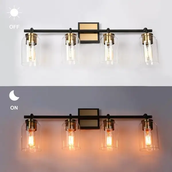 Modern Farmhouse Bathroom Vanity Light Black Gold Cylinder Glass Wall Sconce