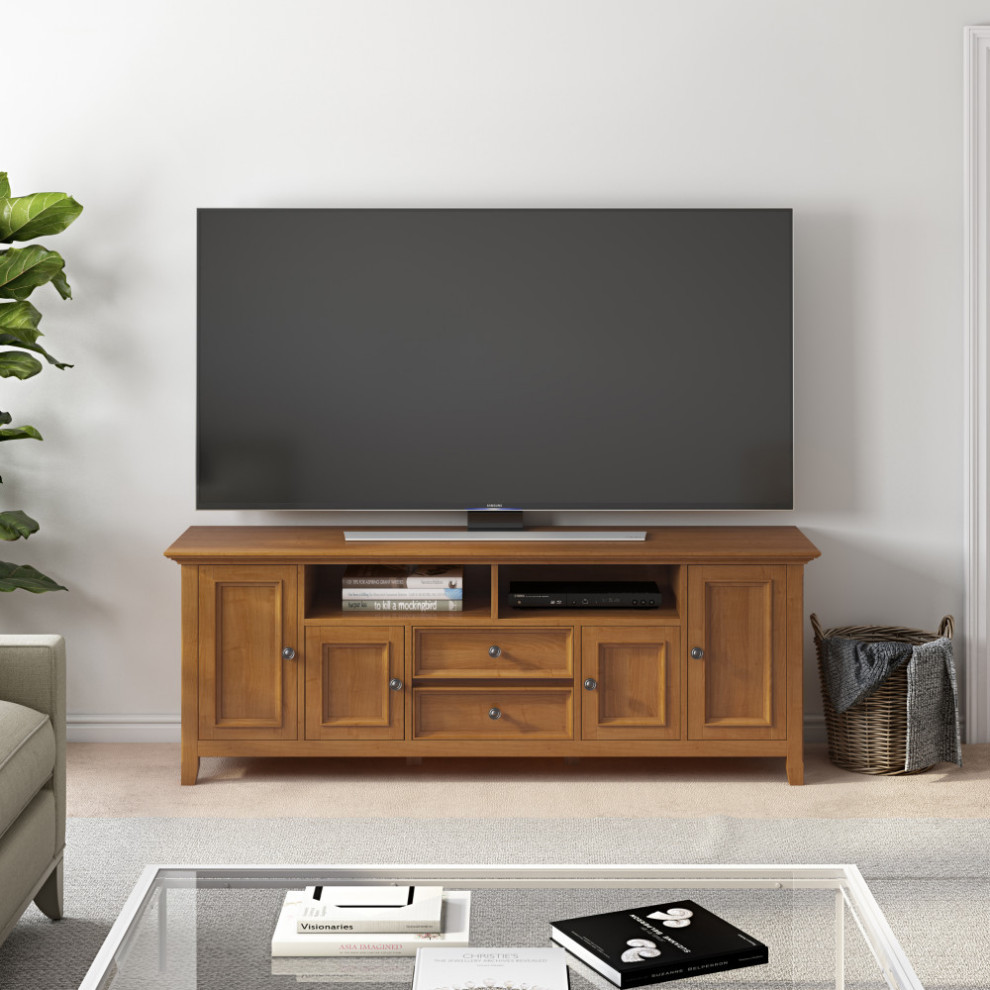 Amherst Solid Wood 72 quotWide TV Media Stand For TVs Up To 80 quot  Transitional   Entertainment Centers And Tv Stands   by Simpli Home Ltd.  Houzz