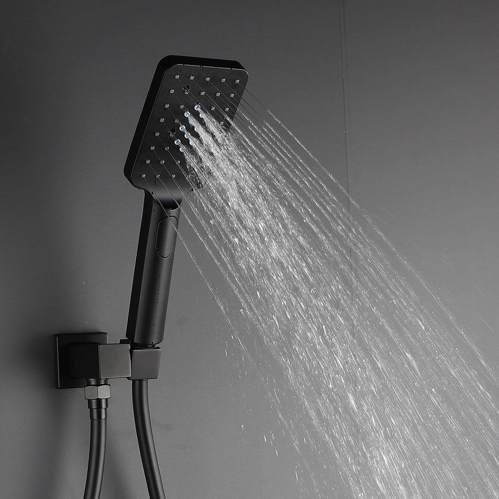 Mondawe Mondawell Square 3-Spray Patterns 10 in. Wall Mount Rain Dual Shower Heads with Handheld Spout and Valve in Matte Black MA-D98103H